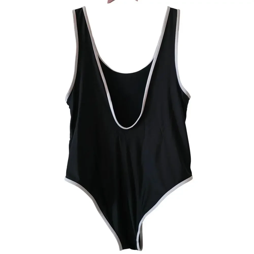 H&M Black & White Contrast Trim One Piece Bathing Suit Size XL